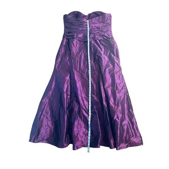 Formal Purple Satin Dress Ball Gown Rhinestone Gathered Bustier Strapless Bra - Picture 6 of 10
